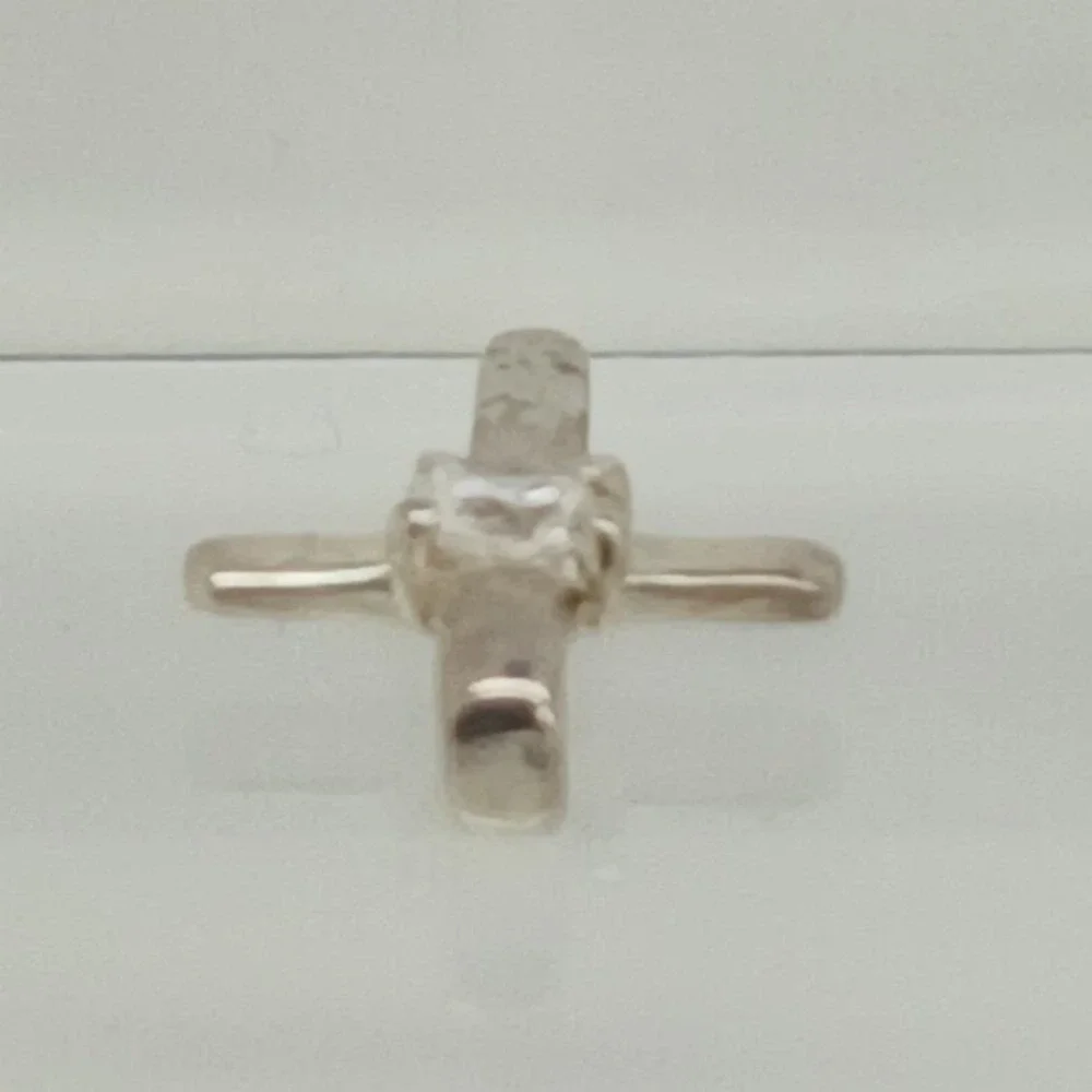 Sterling Silver 925 Cross Pendant Round Cubic Zirconia Religious Charm 0.75 Inch
